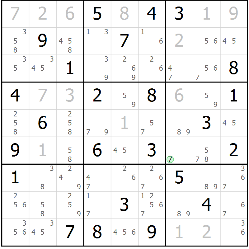 Position des candidats pour la solution de la Gr 70 page 73 du magazine de sudoku Virtuose n° 122