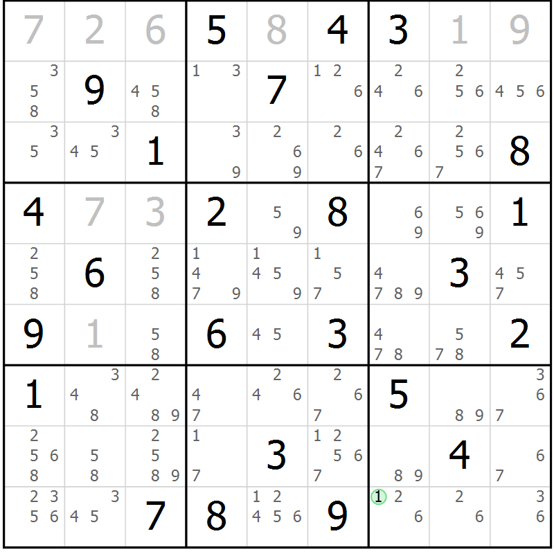 Position des candidats pour la solution de la Gr 70 page 73 du magazine de sudoku Virtuose n° 122