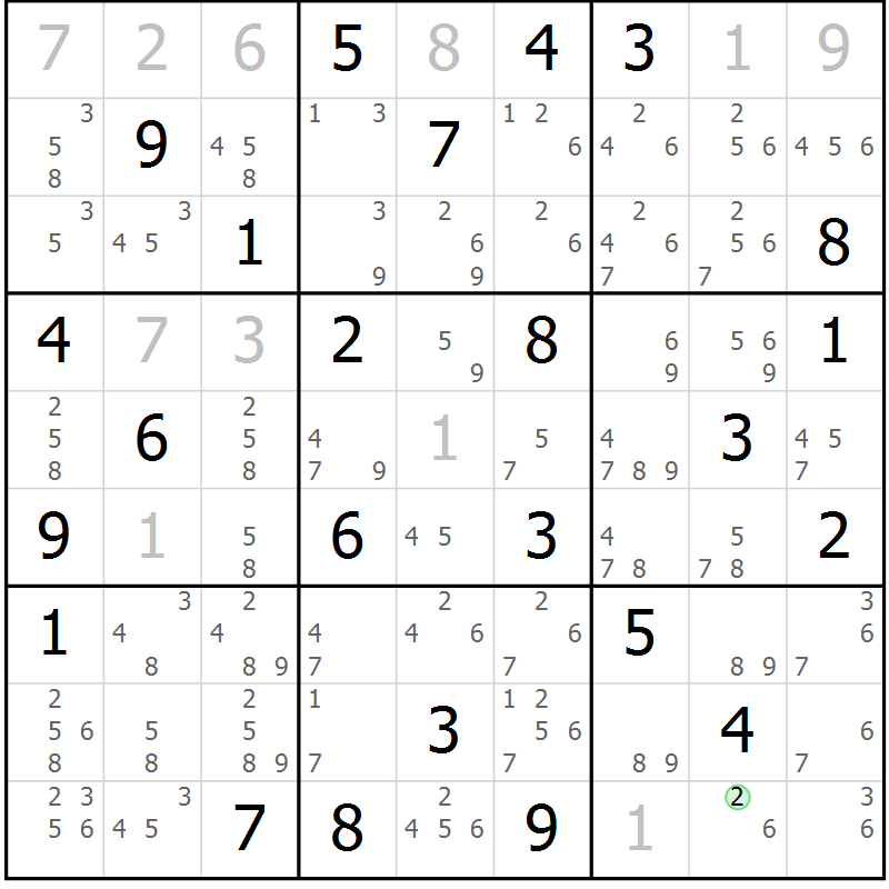 Position des candidats pour la solution de la Gr 70 page 73 du magazine de sudoku Virtuose n° 122