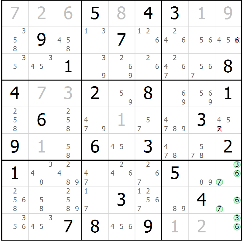 Position des candidats pour la solution de la Gr 70 page 73 du magazine de sudoku Virtuose n° 122