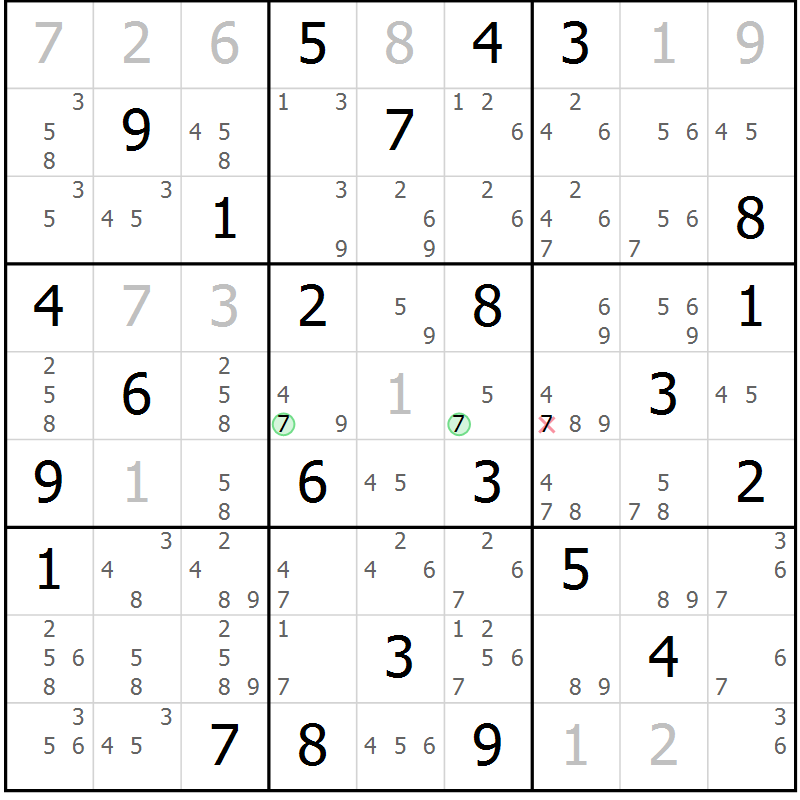 Position des candidats pour la solution de la Gr 70 page 73 du magazine de sudoku Virtuose n° 122