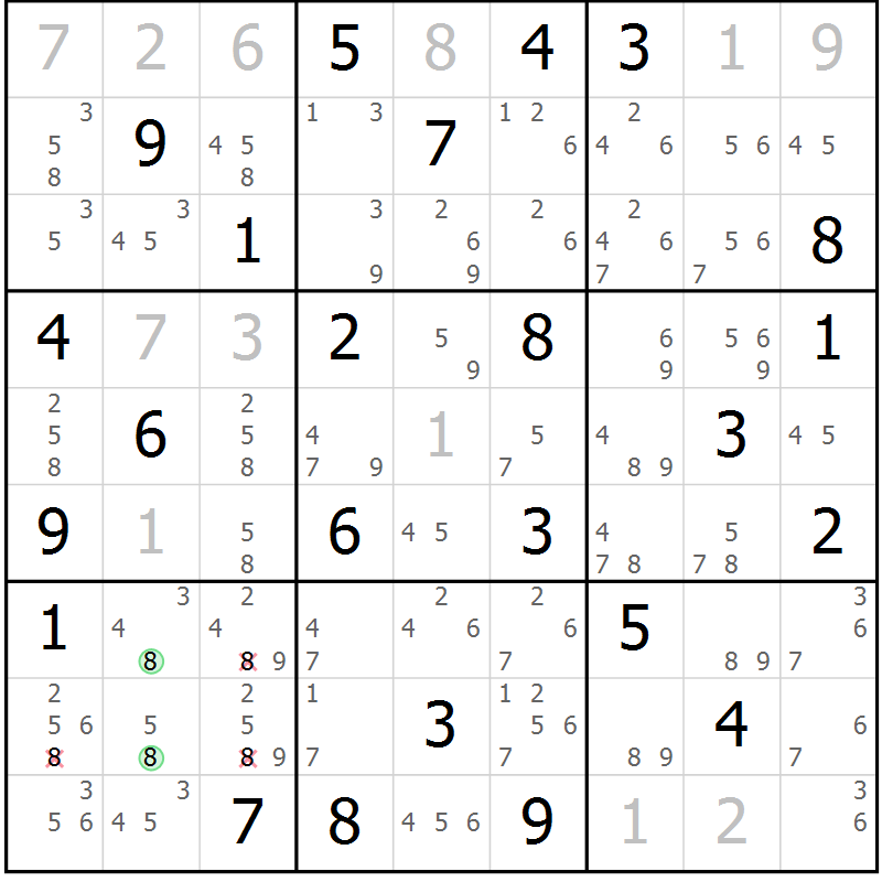 Position des candidats pour la solution de la Gr 70 page 73 du magazine de sudoku Virtuose n° 122