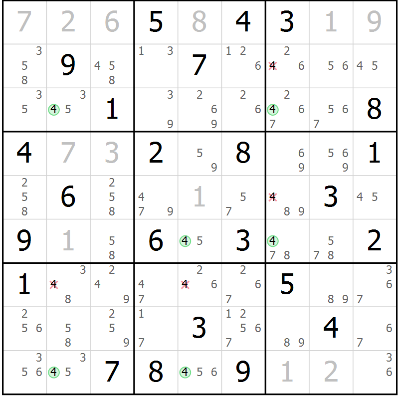 Position des candidats pour la solution de la Gr 70 page 73 du magazine de sudoku Virtuose n° 122