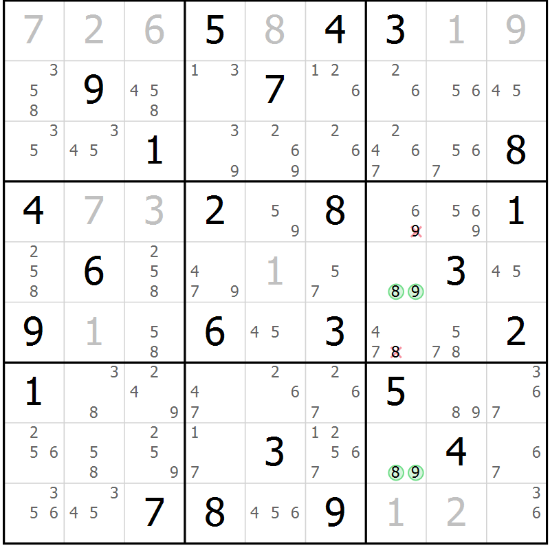 Position des candidats pour la solution de la Gr 70 page 73 du magazine de sudoku Virtuose n° 122