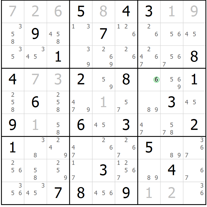 Position des candidats pour la solution de la Gr 70 page 73 du magazine de sudoku Virtuose n° 122