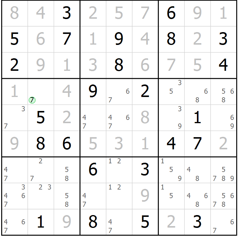 Position des candidats pour la solution de la Gr 71 page 74 du magazine de sudoku Virtuose n° 122