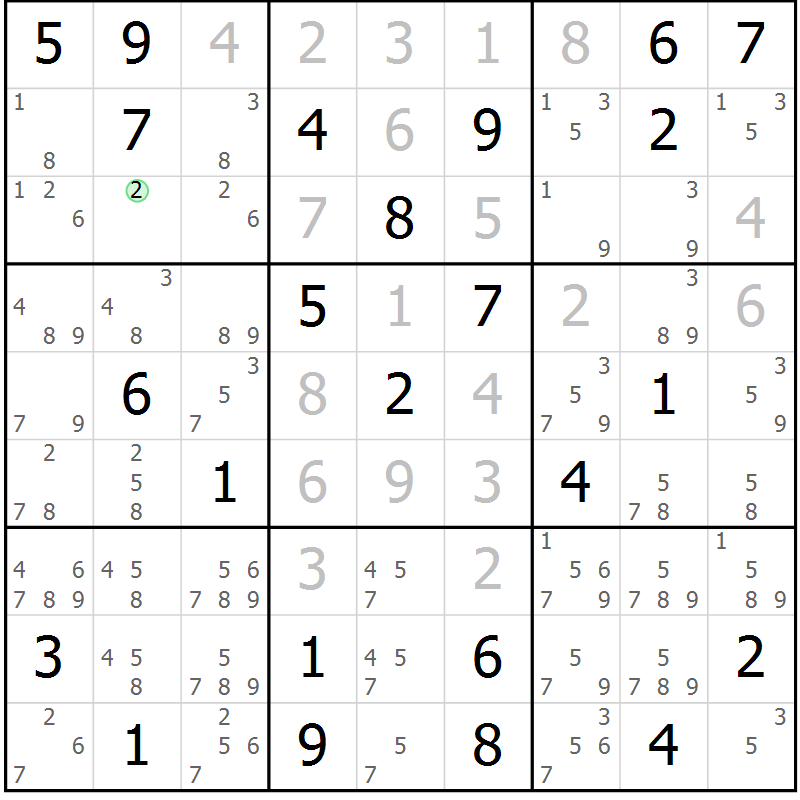 Position des candidats pour la solution de la Gr 73 page 76 du magazine de sudoku Virtuose n° 122