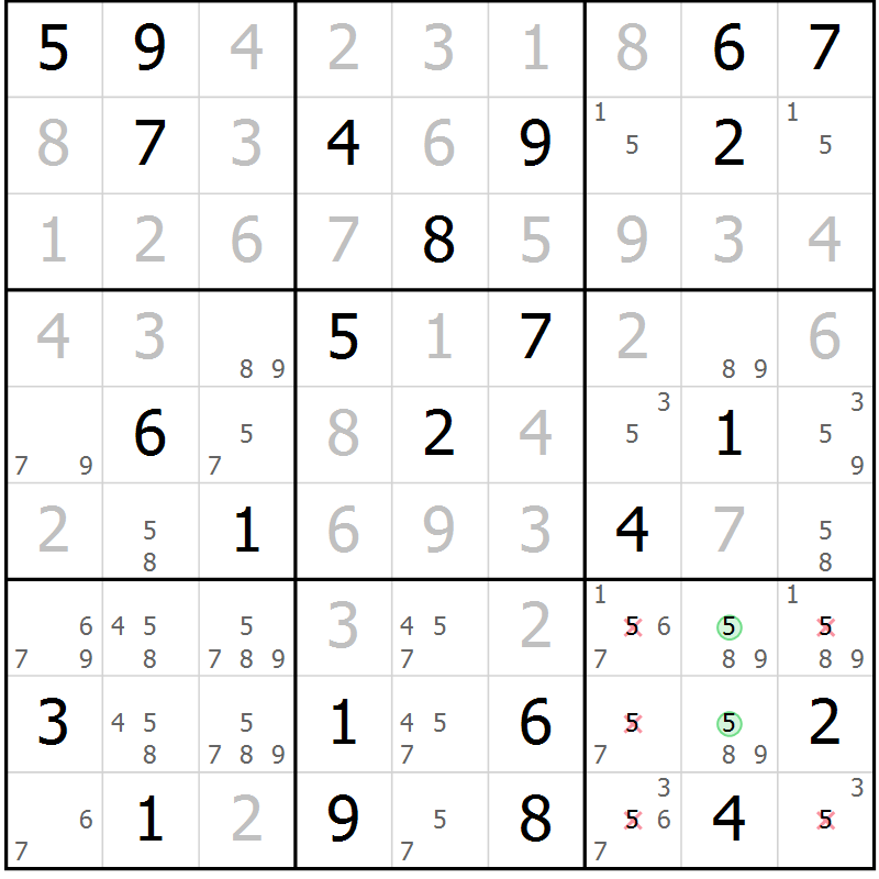 Position des candidats pour la solution de la Gr 73 page 76 du magazine de sudoku Virtuose n° 122