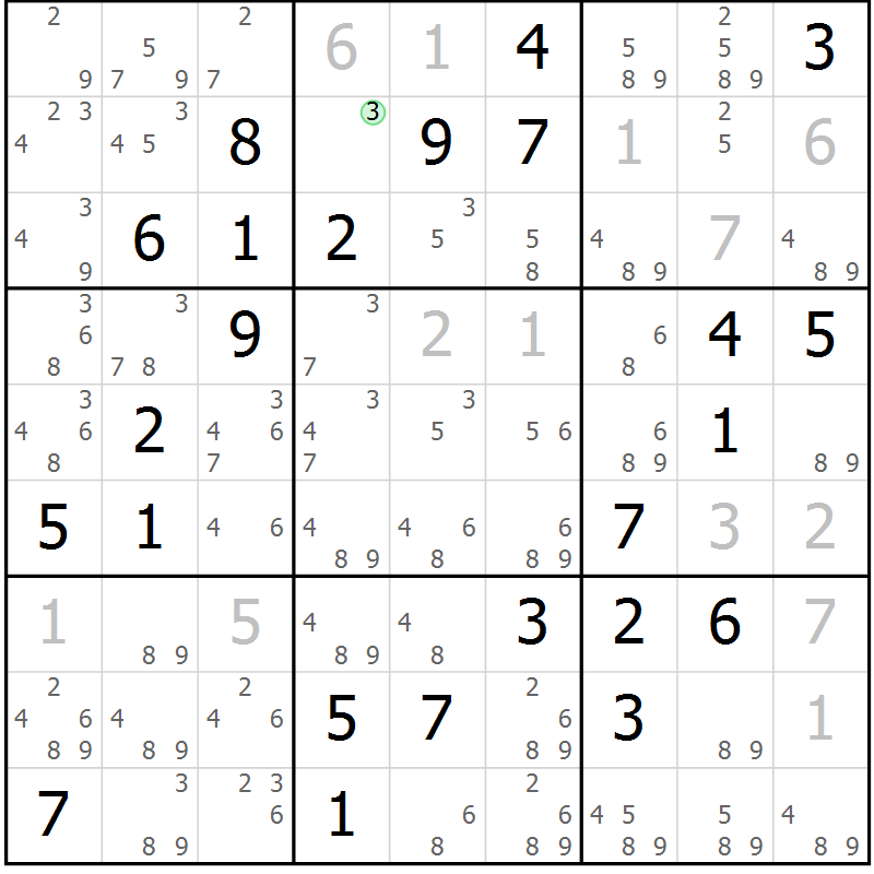 Position des candidats pour la solution de la Gr 74 page 77 du magazine de sudoku Virtuose n° 122