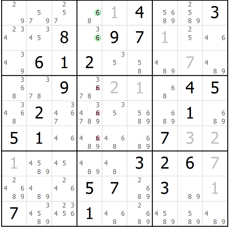 Position des candidats pour la solution de la Gr 74 page 77 du magazine de sudoku Virtuose n° 122