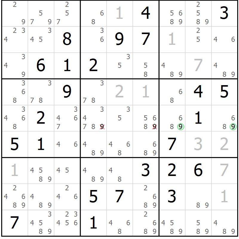 Position des candidats pour la solution de la Gr 74 page 77 du magazine de sudoku Virtuose n° 122