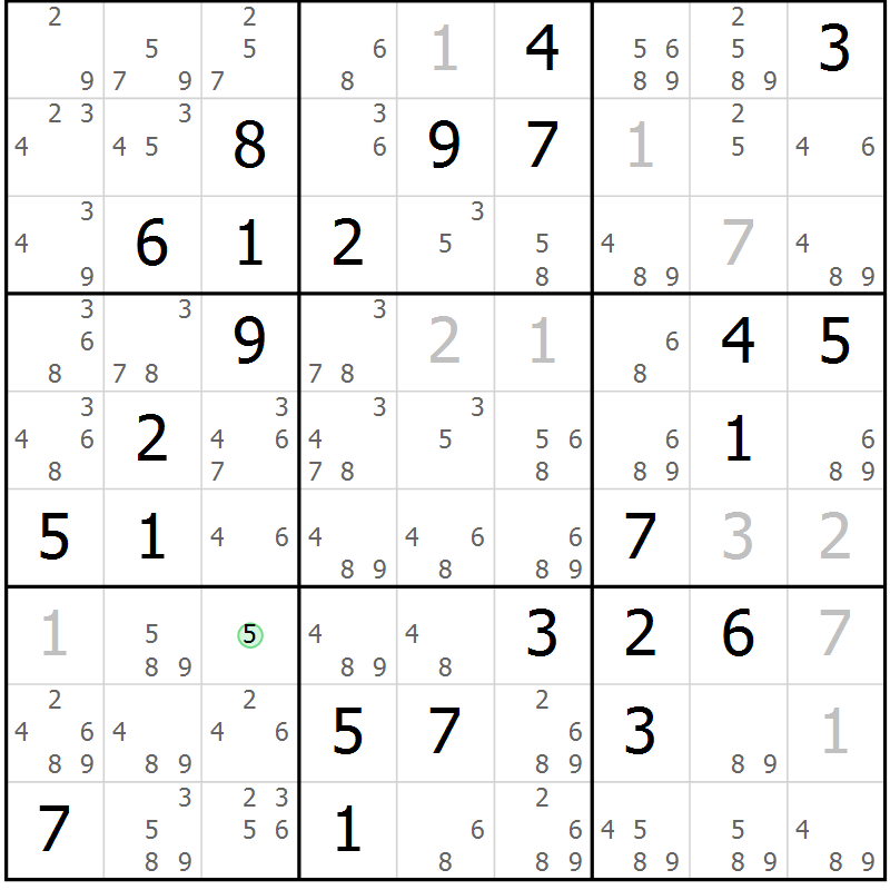 Position des candidats pour la solution de la Gr 74 page 77 du magazine de sudoku Virtuose n° 122