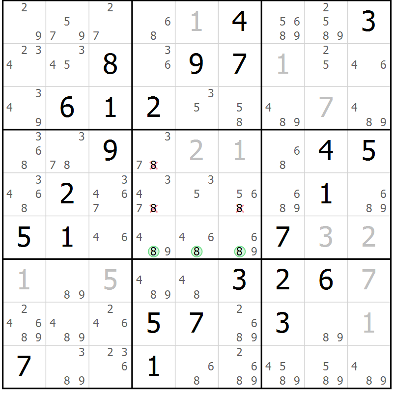 Position des candidats pour la solution de la Gr 74 page 77 du magazine de sudoku Virtuose n° 122