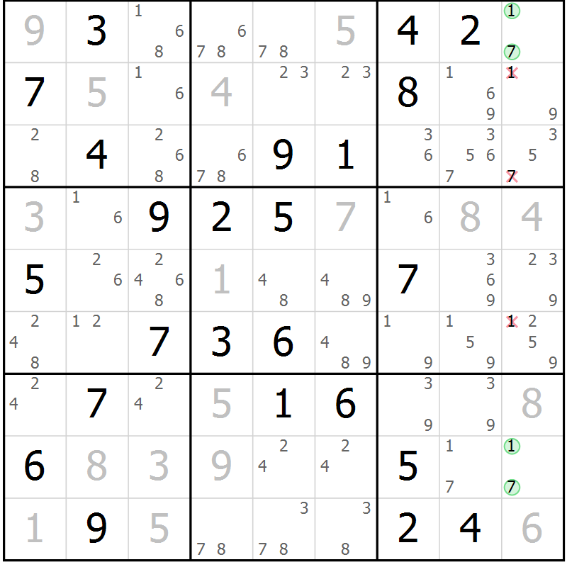 Position des candidats pour la solution de la Gr 75 page 78 du magazine de sudoku Virtuose n° 122