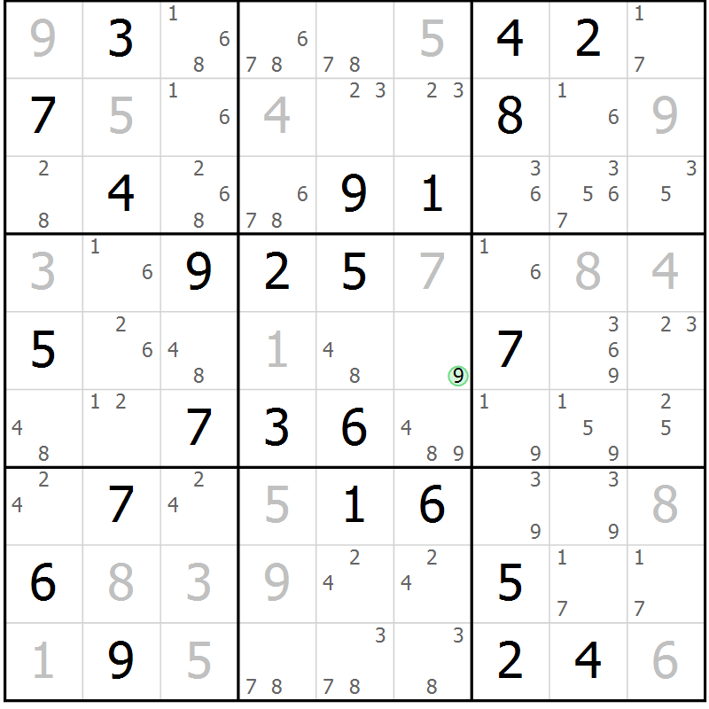 Position des candidats pour la solution de la Gr 75 page 78 du magazine de sudoku Virtuose n° 122