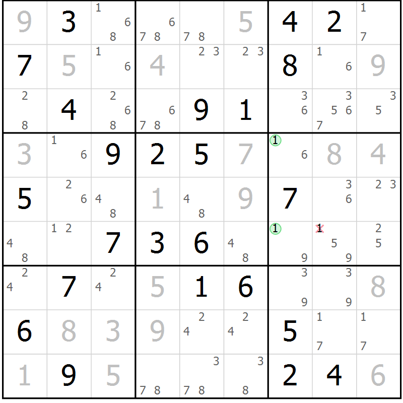 Position des candidats pour la solution de la Gr 75 page 78 du magazine de sudoku Virtuose n° 122