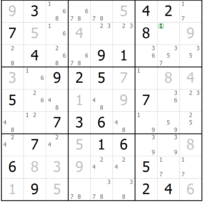 Position des candidats pour la solution de la Gr 75 page 78 du magazine de sudoku Virtuose n° 122