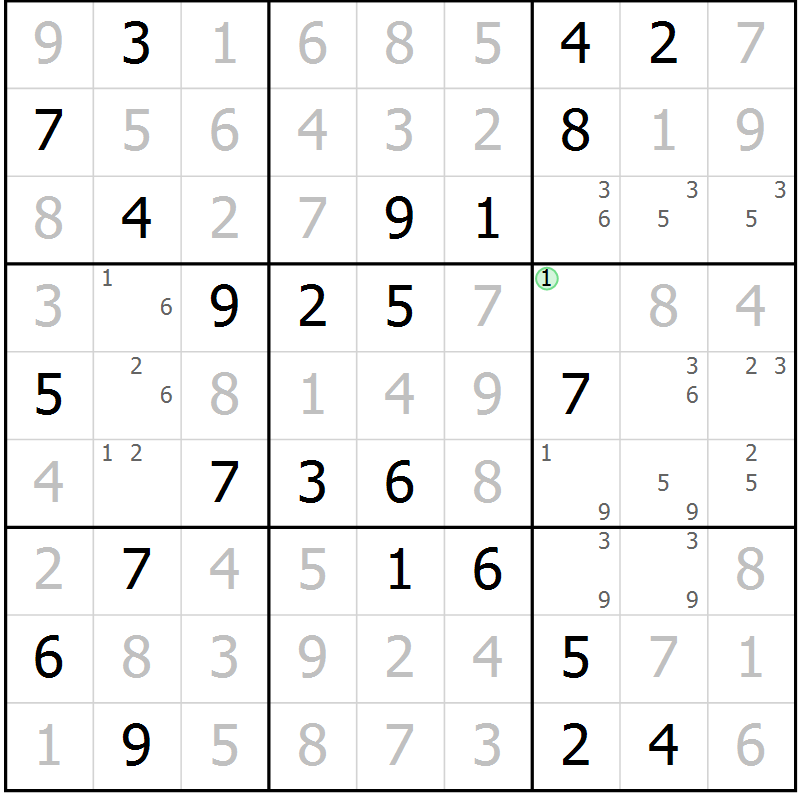 Position des candidats pour la solution de la Gr 75 page 78 du magazine de sudoku Virtuose n° 122