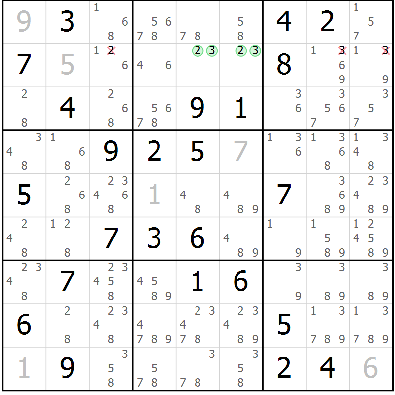 Position des candidats pour la solution de la Gr 75 page 78 du magazine de sudoku Virtuose n° 122