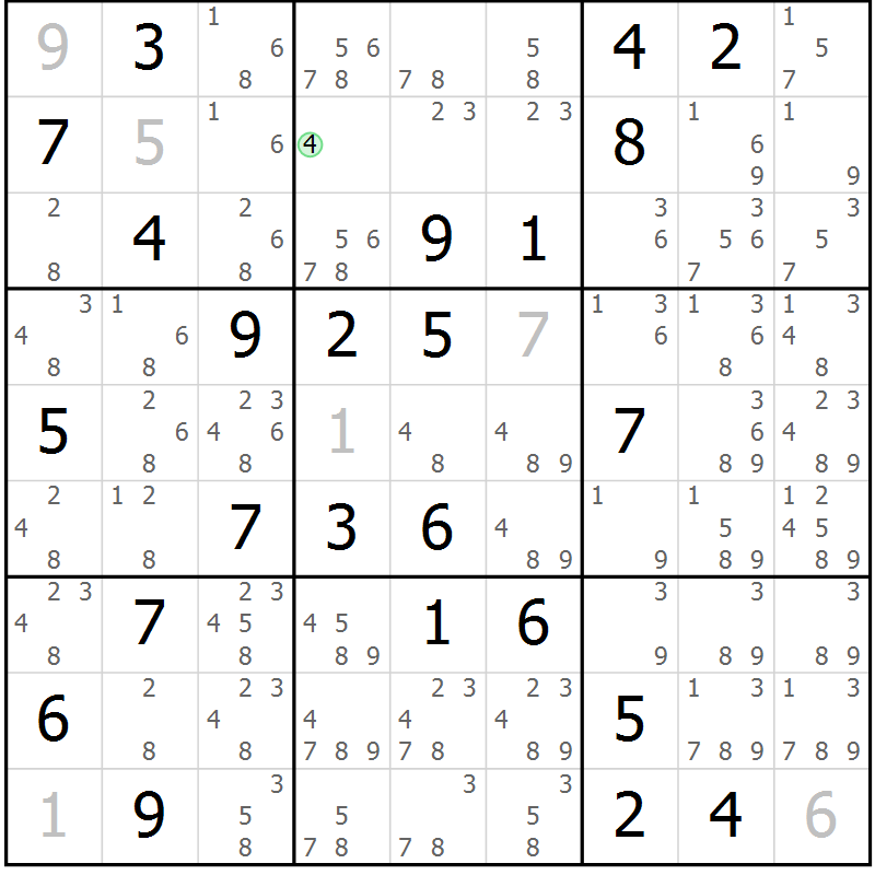 Position des candidats pour la solution de la Gr 75 page 78 du magazine de sudoku Virtuose n° 122