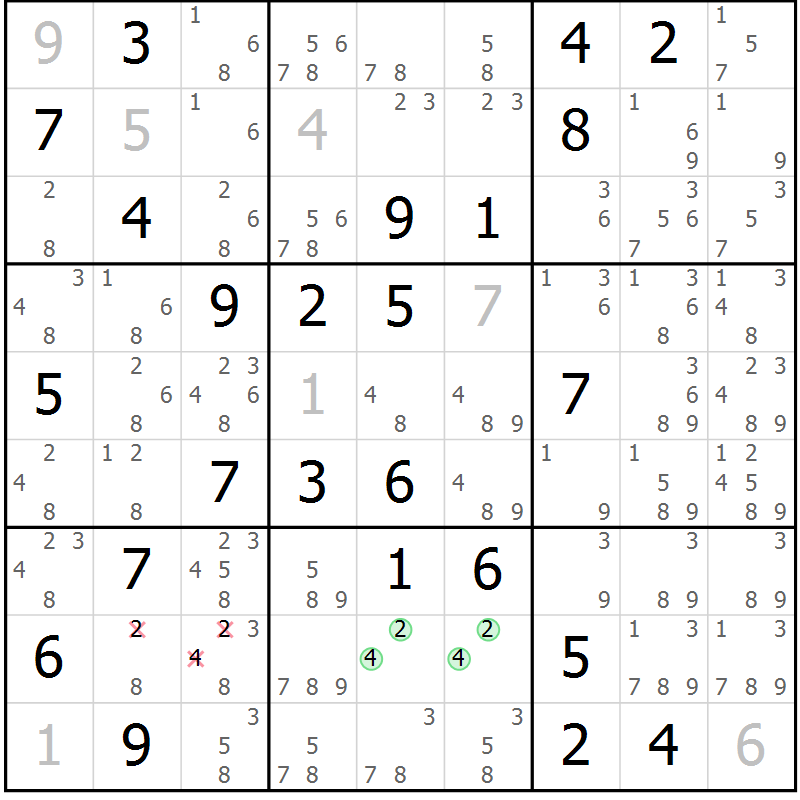 Position des candidats pour la solution de la Gr 75 page 78 du magazine de sudoku Virtuose n° 122