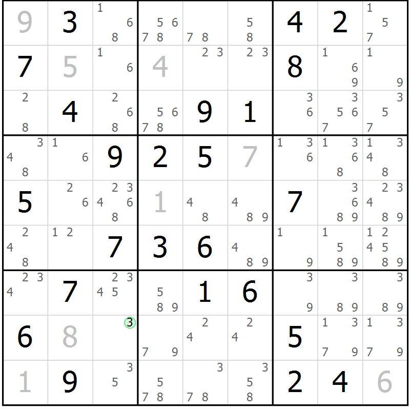 Position des candidats pour la solution de la Gr 75 page 78 du magazine de sudoku Virtuose n° 122