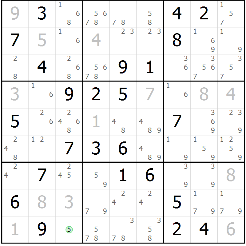 Position des candidats pour la solution de la Gr 75 page 78 du magazine de sudoku Virtuose n° 122