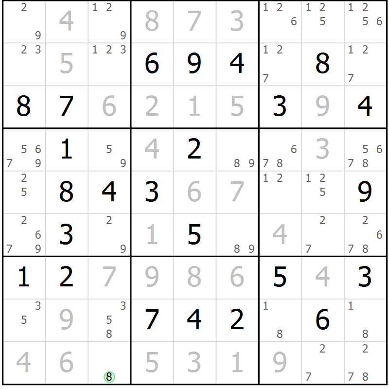Position des candidats pour la solution de la Gr 76 page 79 du magazine de sudoku Virtuose n° 122