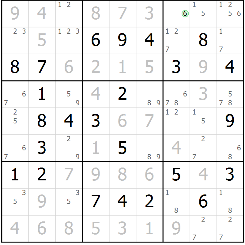 Position des candidats pour la solution de la Gr 76 page 79 du magazine de sudoku Virtuose n° 122
