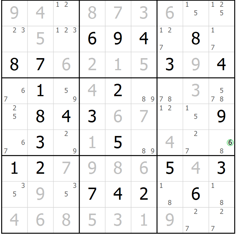 Position des candidats pour la solution de la Gr 76 page 79 du magazine de sudoku Virtuose n° 122