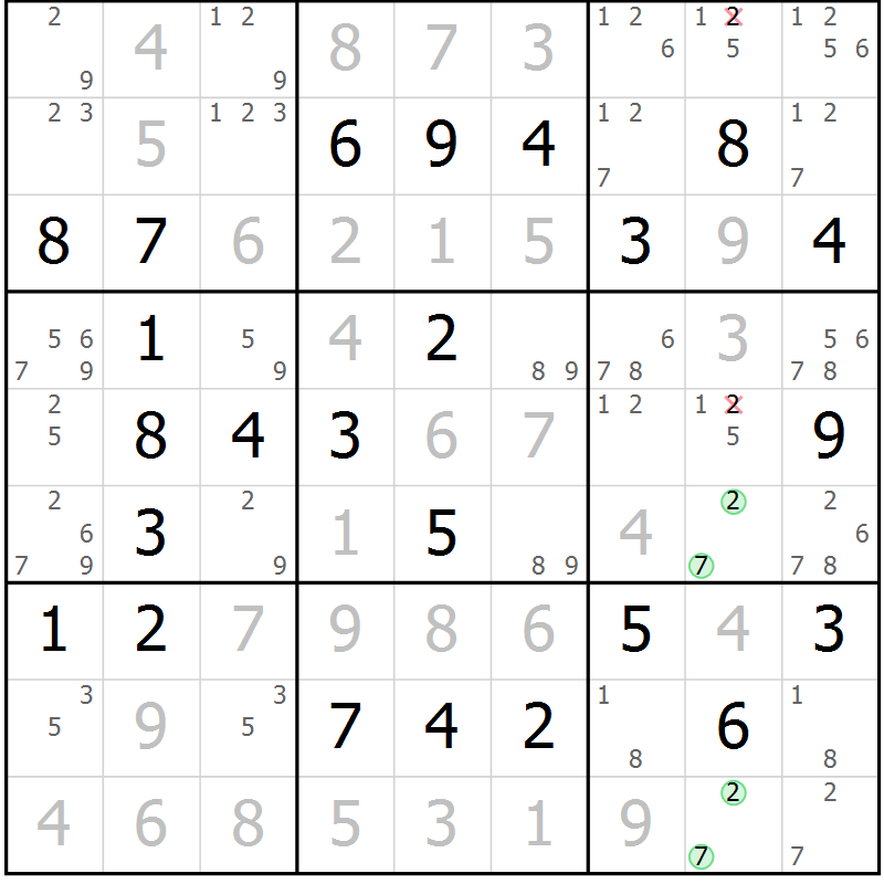 Position des candidats pour la solution de la Gr 76 page 79 du magazine de sudoku Virtuose n° 122