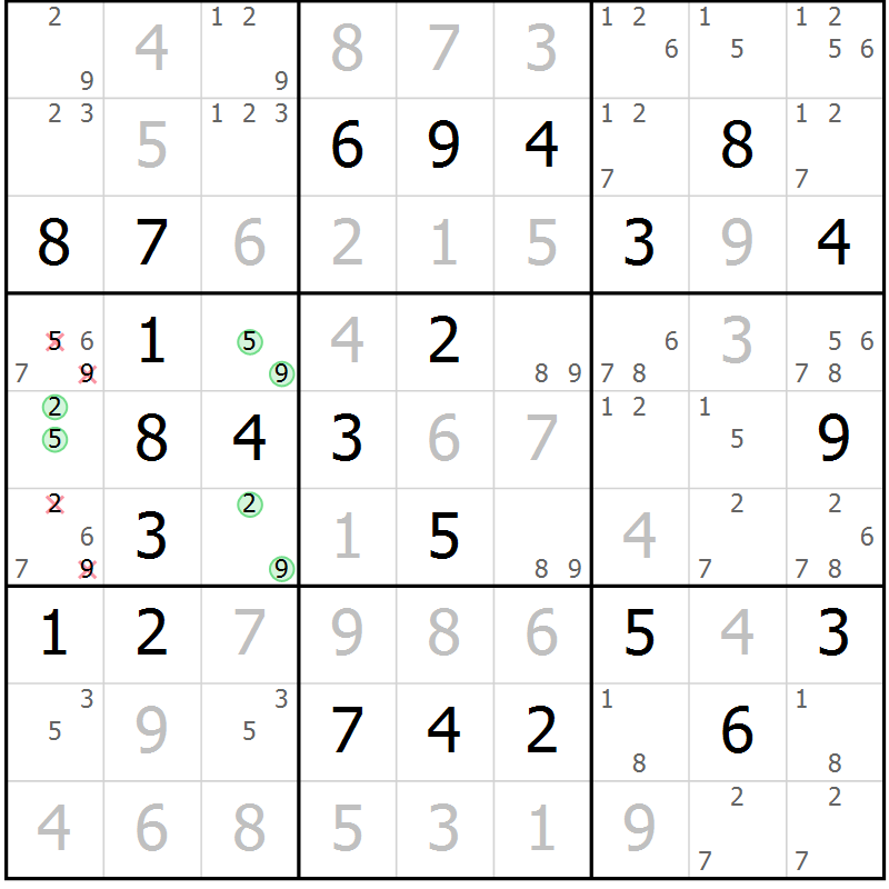 Position des candidats pour la solution de la Gr 76 page 79 du magazine de sudoku Virtuose n° 122