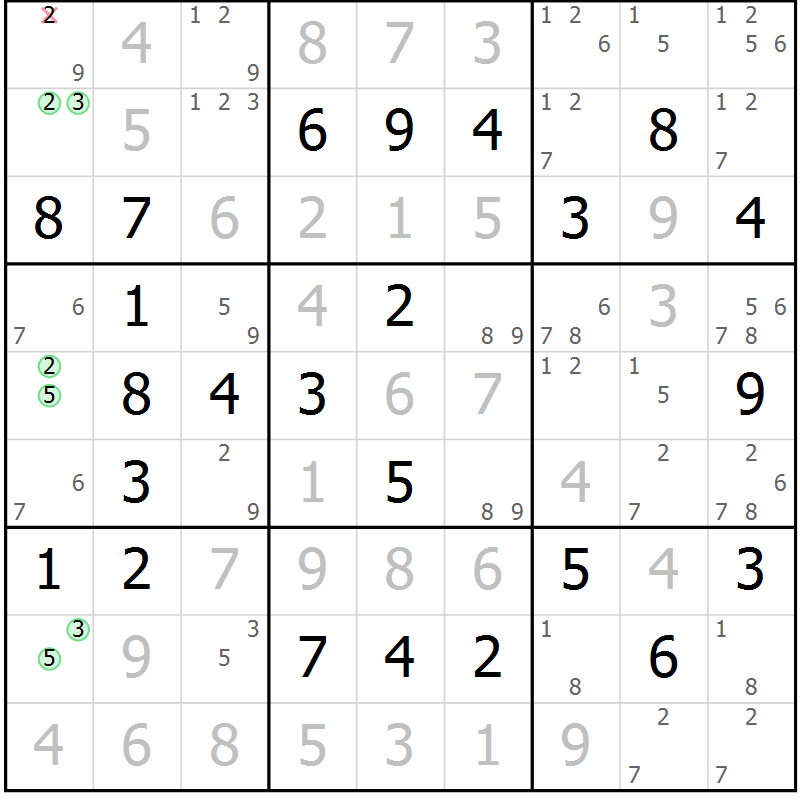 Position des candidats pour la solution de la Gr 76 page 79 du magazine de sudoku Virtuose n° 122