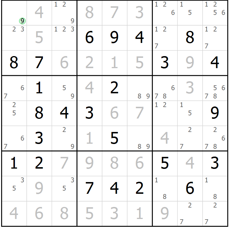Position des candidats pour la solution de la Gr 76 page 79 du magazine de sudoku Virtuose n° 122