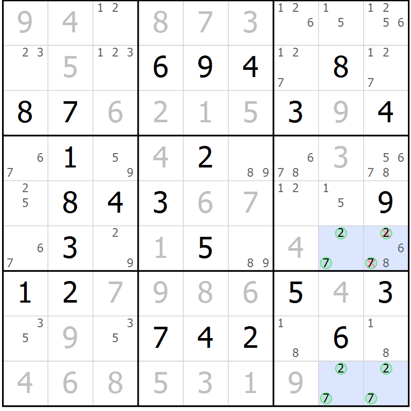 Position des candidats pour la solution de la Gr 76 page 79 du magazine de sudoku Virtuose n° 122