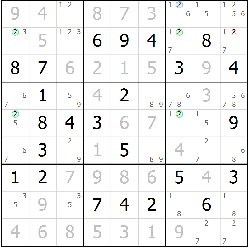 Position des candidats pour la solution de la Gr 76 page 79 du magazine de sudoku Virtuose n° 122