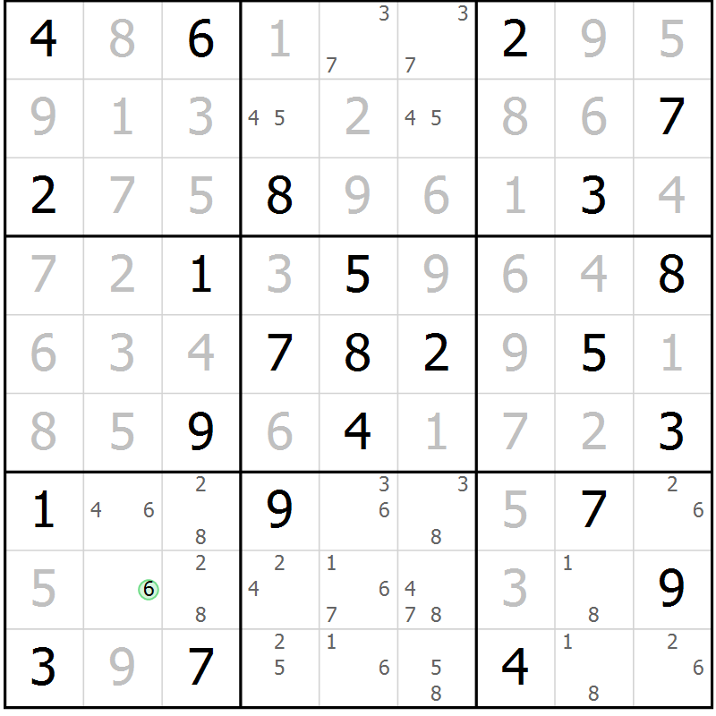 Position des candidats pour la solution de la Gr 77 page 80 du magazine de sudoku Virtuose n° 122