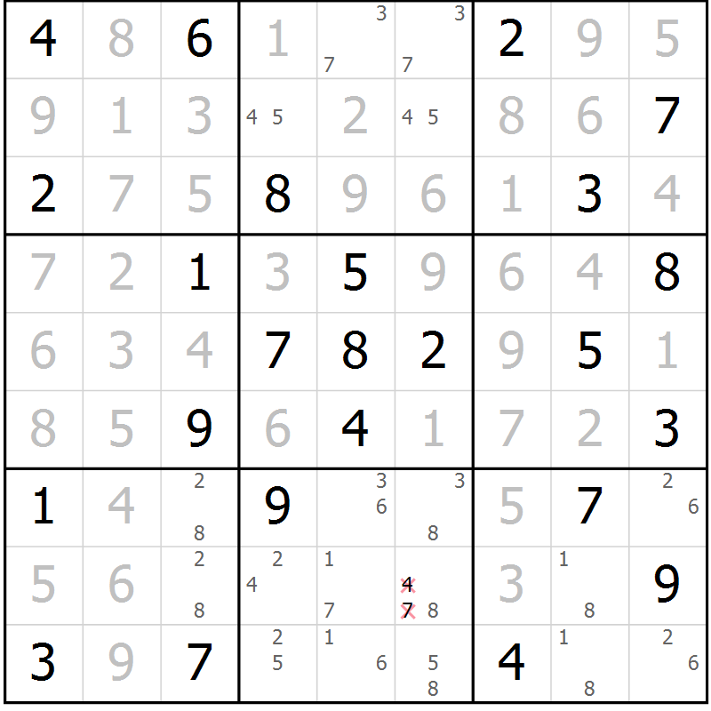 Position des candidats pour la solution de la Gr 77 page 80 du magazine de sudoku Virtuose n° 122