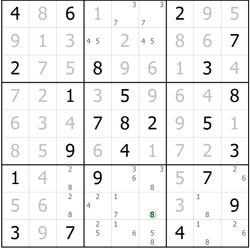 Position des candidats pour la solution de la Gr 77 page 80 du magazine de sudoku Virtuose n° 122