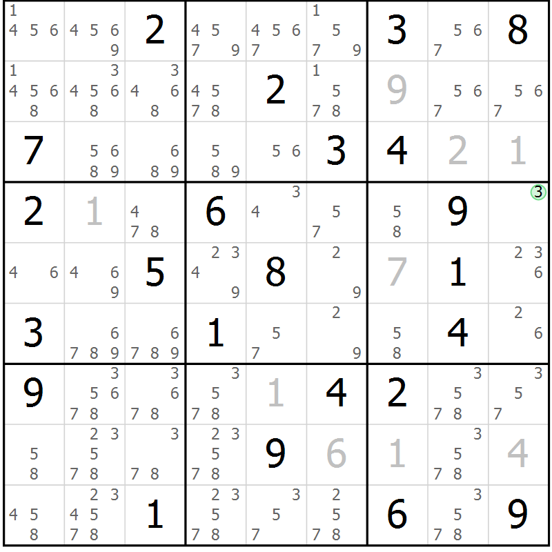 Position des candidats pour la solution de la Gr 78 page 81 du magazine de sudoku Virtuose n° 122
