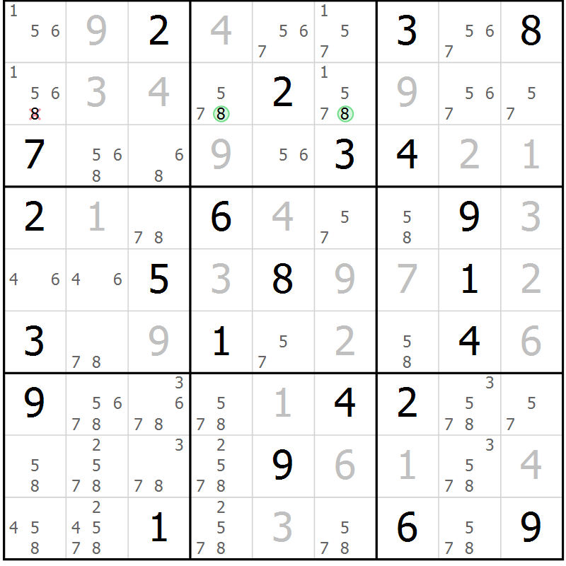 Position des candidats pour la solution de la Gr 78 page 81 du magazine de sudoku Virtuose n° 122
