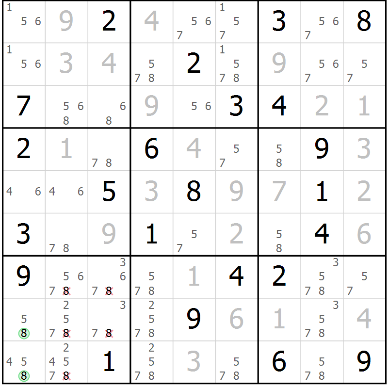 Position des candidats pour la solution de la Gr 78 page 81 du magazine de sudoku Virtuose n° 122