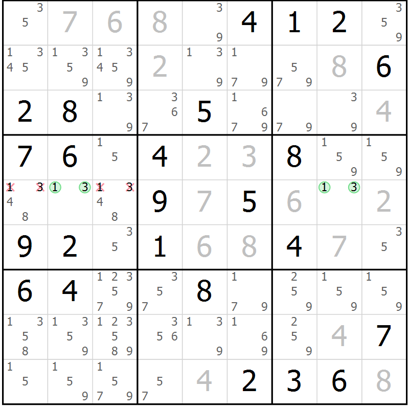 Position des candidats pour la solution de la Gr 79 page 82 du magazine de sudoku Virtuose n° 122