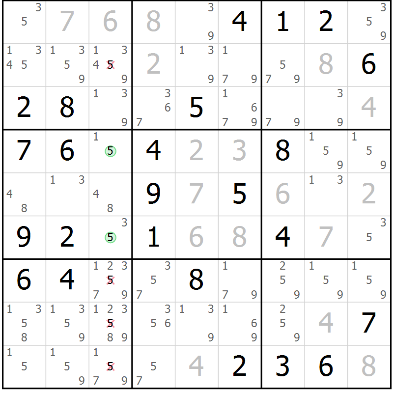 Position des candidats pour la solution de la Gr 79 page 82 du magazine de sudoku Virtuose n° 122