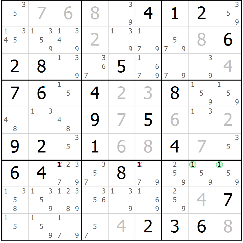 Position des candidats pour la solution de la Gr 79 page 82 du magazine de sudoku Virtuose n° 122