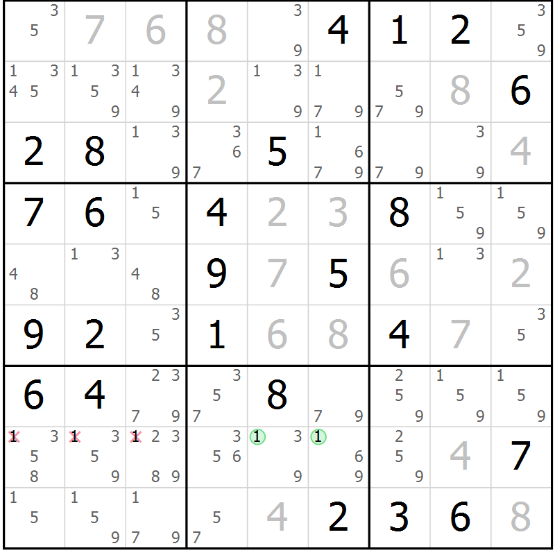 Position des candidats pour la solution de la Gr 79 page 82 du magazine de sudoku Virtuose n° 122
