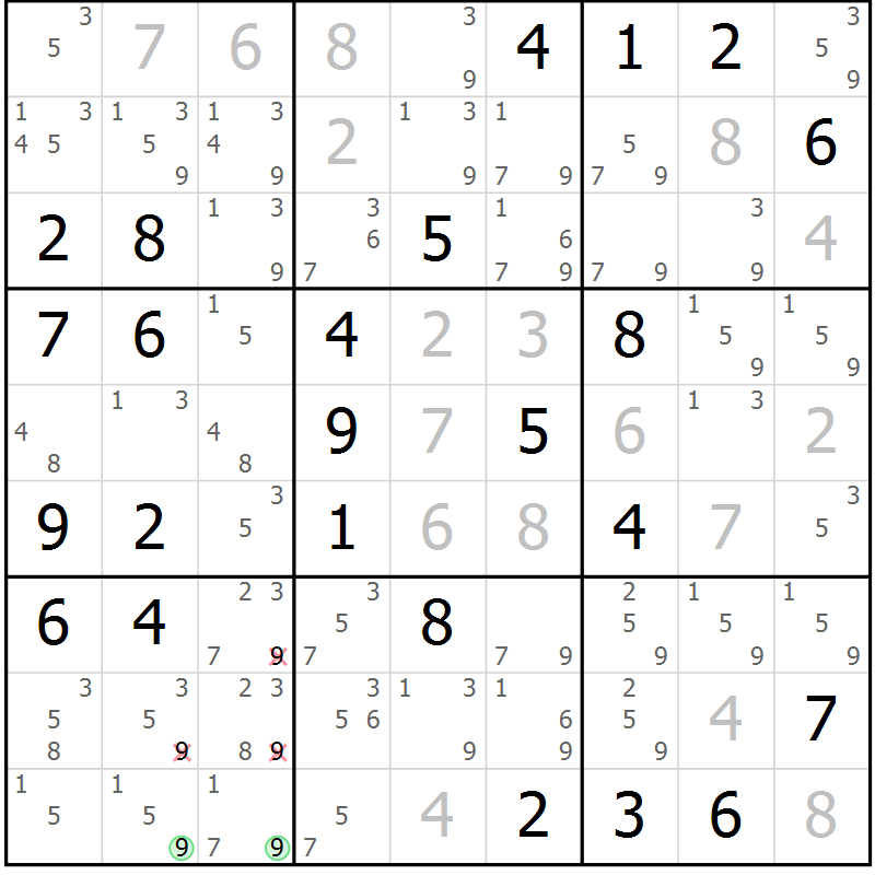 Position des candidats pour la solution de la Gr 79 page 82 du magazine de sudoku Virtuose n° 122