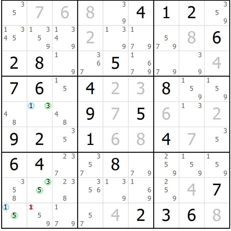 Position des candidats pour la solution de la Gr 79 page 82 du magazine de sudoku Virtuose n° 122