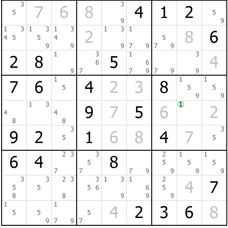 Position des candidats pour la solution de la Gr 79 page 82 du magazine de sudoku Virtuose n° 122