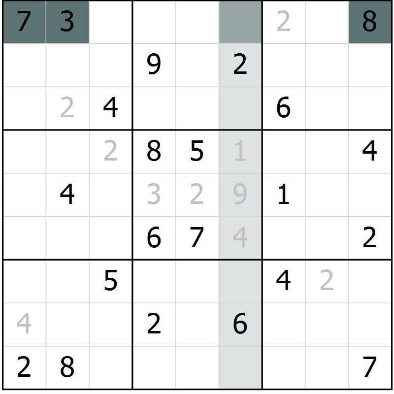 Position des candidats pour la solution de la Gr 8 page 11 du magazine de sudoku Virtuose n° 122